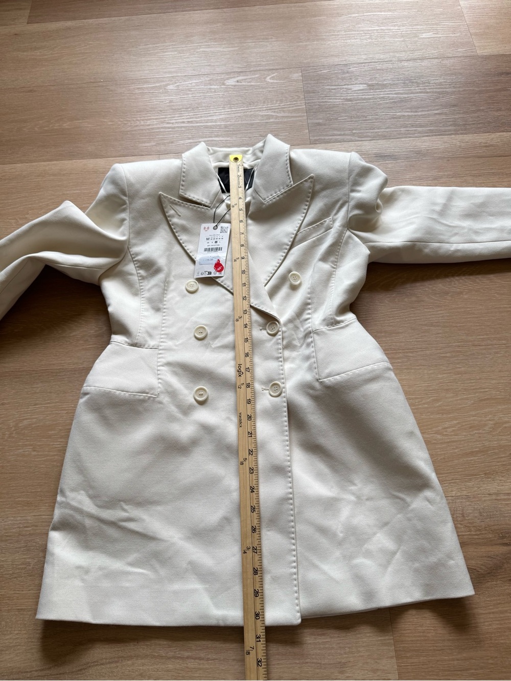 Zara White Double-Breasted Longline Blazer - Picture 6 of 9
